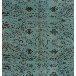 Light Blue Over-Dyed Vintage Handmade Turkish Rug, Authentic Home Decor Carpet. 5.8 x 9.4 Ft (176 x 285 cm)