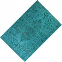 Aqua Blue Overdyed Vintage Hand-Knotted Turkish Area Rug. 5.9 x 10.2 Ft (177 x 308 cm)
