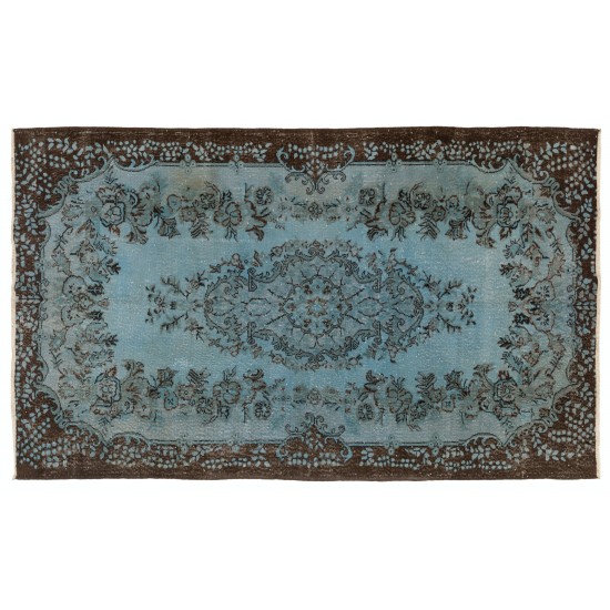 Blue Over-Dyed Vintage Handmade Turkish Area Rug, Wool and Cotton Carpet. 5.9 x 9.2 Ft (178 x 280 cm)