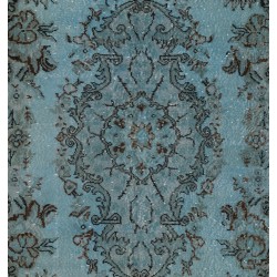 Blue Over-Dyed Vintage Handmade Turkish Area Rug, Wool and Cotton Carpet. 5.9 x 9.2 Ft (178 x 280 cm)