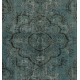 Teal Over-Dyed Vintage Handmade Turkish Area Rug, Wool and Cotton Carpet. 5.9 x 8.4 Ft (179 x 253 cm)