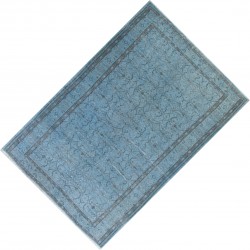 Cerulean Blue Overdyed Vintage Hand-Knotted Turkish Area Rug. 6 x 8.6 Ft (180 x 262 cm)