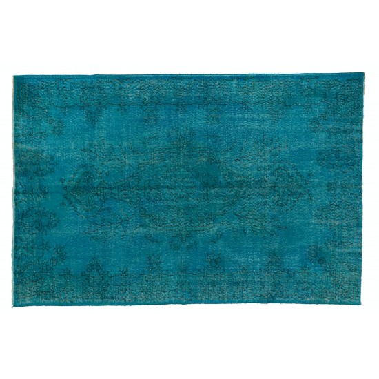 Teal Overdyed Vintage Hand-Knotted Turkish Area Rug, Ideal for Modern Home & Office Decor. 6 x 9.4 Ft (180 x 285 cm)
