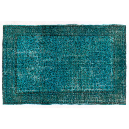 Teal Overdyed Vintage Hand-Knotted Turkish Area Rug, Ideal for Modern Home & Office Decor. 6 x 9.4 Ft (182 x 284 cm)