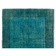 Teal Overdyed Vintage Hand-Knotted Turkish Area Rug, Ideal for Modern Home & Office Decor. 6 x 9.4 Ft (182 x 284 cm)