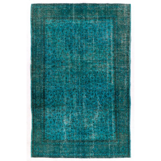 Teal Overdyed Vintage Hand-Knotted Turkish Area Rug, Ideal for Modern Home & Office Decor. 6 x 9.4 Ft (182 x 284 cm)