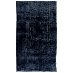 Navy Blue Over-Dyed Vintage Handmade Turkish Area Rug, Wool and Cotton Carpet. 6 x 10 Ft (183 x 305 cm)
