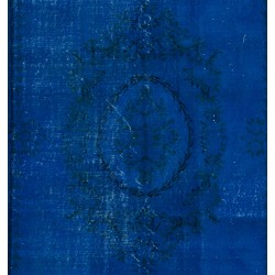 Blue Overdyed Vintage Hand-Knotted Turkish Area Rug, Ideal for Modern Home & Office Decor. 6 x 9 Ft (184 x 274 cm)