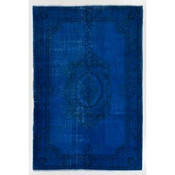 Blue Overdyed Vintage Hand-Knotted Turkish Area Rug, Ideal for Modern Home & Office Decor. 6 x 9 Ft (184 x 274 cm)