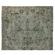 Light Blue Over-Dyed Vintage Handmade Turkish Area Rug, Floral Garden Design Carpet. 6 x 9.7 Ft (184 x 294 cm)