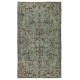 Light Blue Over-Dyed Vintage Handmade Turkish Area Rug, Floral Garden Design Carpet. 6 x 9.7 Ft (184 x 294 cm)