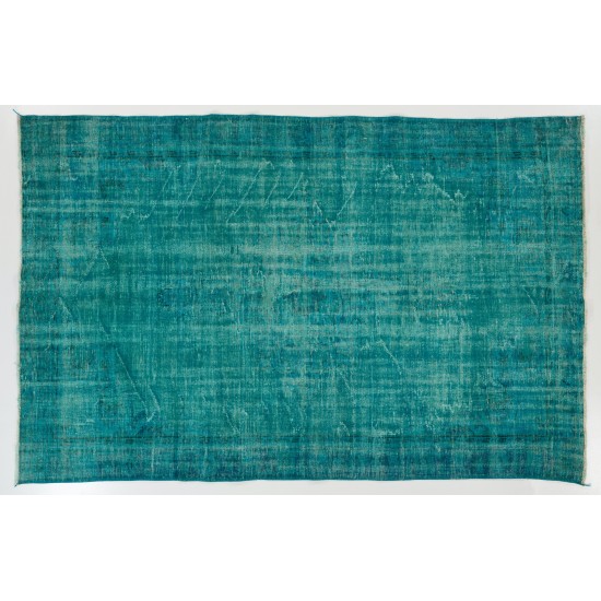 Teal Overdyed Vintage Hand-Knotted Turkish Area Rug, Ideal for Modern Home & Office Decor. 6 x 9.4 Ft (185 x 285 cm)