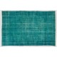 Teal Overdyed Vintage Hand-Knotted Turkish Area Rug, Ideal for Modern Home & Office Decor. 6 x 9.4 Ft (185 x 285 cm)