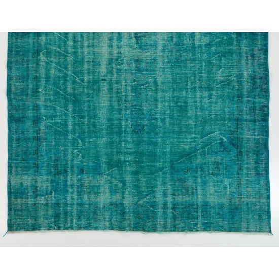 Teal Overdyed Vintage Hand-Knotted Turkish Area Rug, Ideal for Modern Home & Office Decor. 6 x 9.4 Ft (185 x 285 cm)