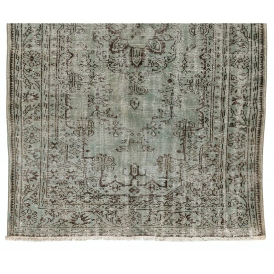 Light Blue Over-Dyed Vintage Handmade Turkish Rug, Wool and Cotton Carpet. 6 x 9.7 Ft (185 x 294 cm)