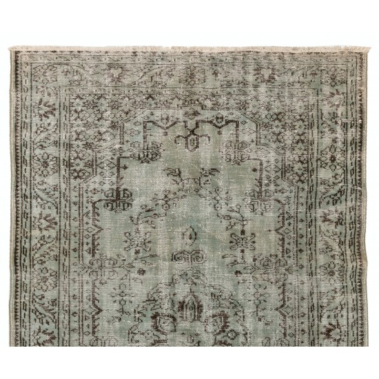 Light Blue Over-Dyed Vintage Handmade Turkish Rug, Wool and Cotton Carpet. 6 x 9.7 Ft (185 x 294 cm)