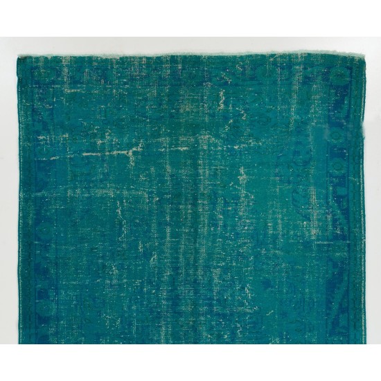 Teal Overdyed Vintage Hand-Knotted Turkish Area Rug, Ideal for Modern Home & Office Decor. 6.2 x 10.4 Ft (186 x 315 cm)