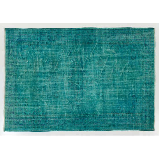 Teal Overdyed Vintage Hand-Knotted Turkish Area Rug, Ideal for Modern Home & Office Decor. 6.2 x 8.7 Ft (187 x 265 cm)