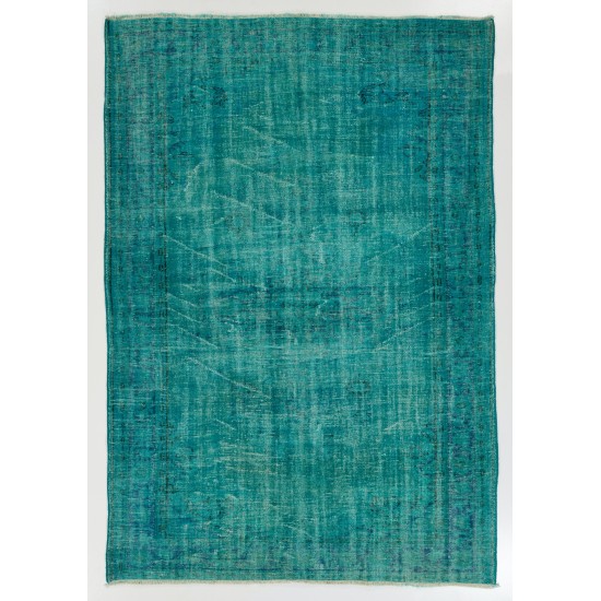 Teal Overdyed Vintage Hand-Knotted Turkish Area Rug, Ideal for Modern Home & Office Decor. 6.2 x 8.7 Ft (187 x 265 cm)