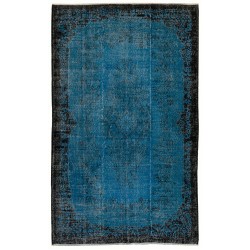 Blue Over-Dyed Vintage Handmade Turkish Rug, Wool and Cotton Carpet. 6.3 x 9.4 Ft (189 x 286 cm)