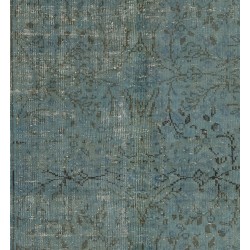 Light Blue Over-Dyed Vintage Handmade Turkish Area Rug, Wool and Cotton Carpet. 6.3 x 8.6 Ft (190 x 260 cm)