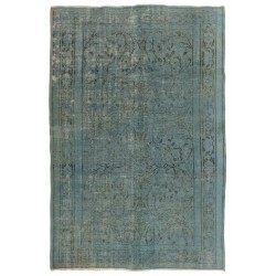 Light Blue Over-Dyed Vintage Handmade Turkish Area Rug, Wool and Cotton Carpet. 6.3 x 8.6 Ft (190 x 260 cm)