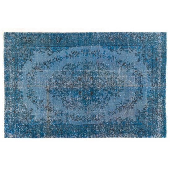 Light Blue Overdyed Vintage Hand-Knotted Turkish Area Rug, Ideal for Modern Home & Office Decor. 6.3 x 9.6 Ft (190 x 292 cm)
