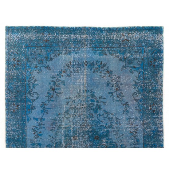 Light Blue Overdyed Vintage Hand-Knotted Turkish Area Rug, Ideal for Modern Home & Office Decor. 6.3 x 9.6 Ft (190 x 292 cm)