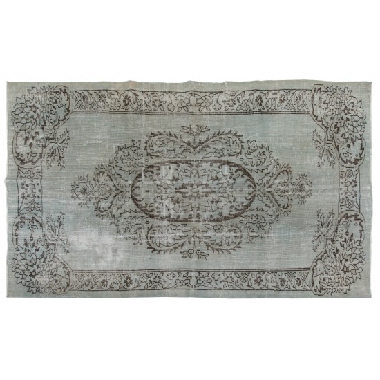 Pastel Blue Overdyed Vintage Hand-Knotted Turkish Area Rug, Ideal for Modern Home & Office Decor. 6.3 x 9.4 Ft (192 x 285 cm)