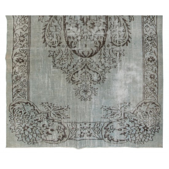Pastel Blue Overdyed Vintage Hand-Knotted Turkish Area Rug, Ideal for Modern Home & Office Decor. 6.3 x 9.4 Ft (192 x 285 cm)