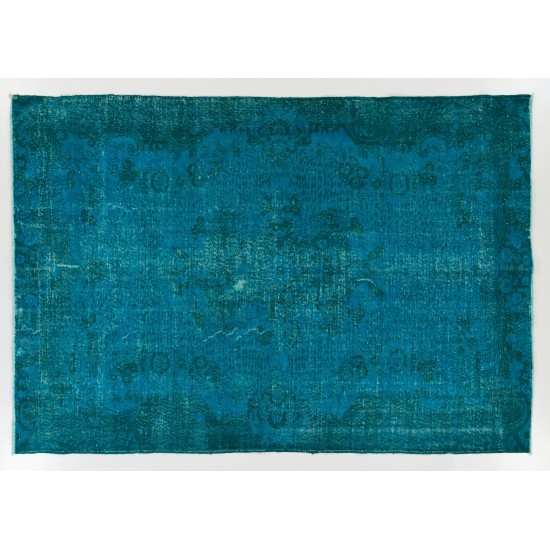 Teal Over-Dyed Vintage Handmade Turkish Rug. 6.4 x 9.3 Ft (194 x 283 cm)