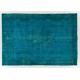 Teal Over-Dyed Vintage Handmade Turkish Rug. 6.4 x 9.3 Ft (194 x 283 cm)