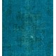 Teal Over-Dyed Vintage Handmade Turkish Rug. 6.4 x 9.3 Ft (194 x 283 cm)