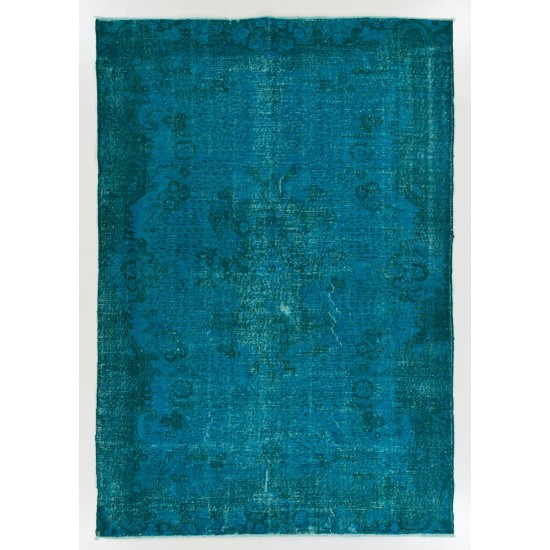 Teal Over-Dyed Vintage Handmade Turkish Rug. 6.4 x 9.3 Ft (194 x 283 cm)