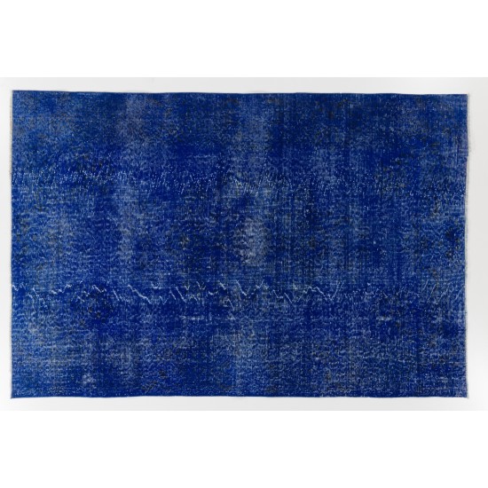 Blue Over-Dyed Vintage Handmade Rug from Turkey, Living Room Carpet. 6.4 x 9.6 Ft (195 x 290 cm)