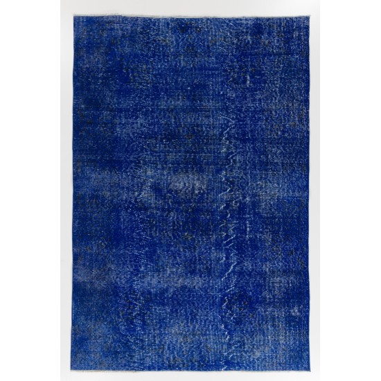 Blue Over-Dyed Vintage Handmade Rug from Turkey, Living Room Carpet. 6.4 x 9.6 Ft (195 x 290 cm)