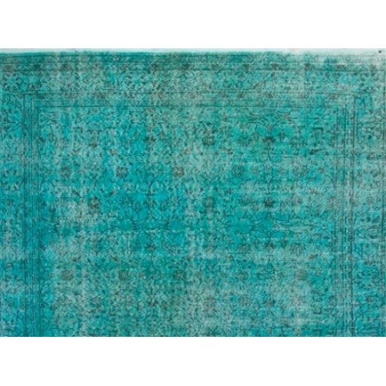 Aqua Blue Over-Dyed Vintage Handmade Turkish Area Rug. 6.4 x 10 Ft (195 x 305 cm)