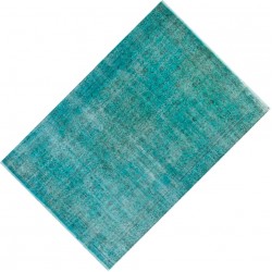 Aqua Blue Over-Dyed Vintage Handmade Turkish Area Rug. 6.4 x 10 Ft (195 x 305 cm)