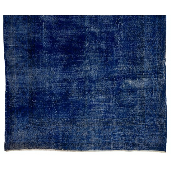 Indigo Blue Over-Dyed Vintage Handmade Turkish Area Rug. 6.4 x 10.7 Ft (195 x 324 cm)