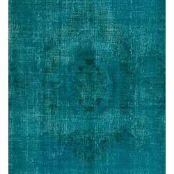 Teal Over-Dyed Vintage Handmade Turkish Area Rug, Living Room Carpet. 6.5 x 8.5 Ft (197 x 258 cm)