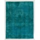 Teal Over-Dyed Vintage Handmade Turkish Area Rug, Living Room Carpet. 6.5 x 8.5 Ft (197 x 258 cm)