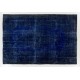 Navy Blue Over-Dyed Vintage Handmade Turkish Area Rug, Living Room Carpet. 6.5 x 9.5 Ft (197 x 287 cm)