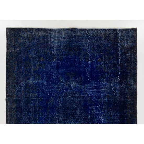Navy Blue Over-Dyed Vintage Handmade Turkish Area Rug, Living Room Carpet. 6.5 x 9.5 Ft (197 x 287 cm)