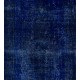 Navy Blue Over-Dyed Vintage Handmade Turkish Area Rug, Living Room Carpet. 6.5 x 9.5 Ft (197 x 287 cm)