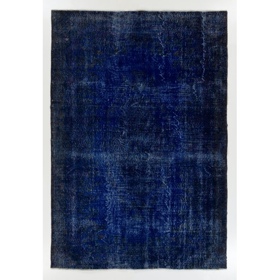 Navy Blue Over-Dyed Vintage Handmade Turkish Area Rug, Living Room Carpet. 6.5 x 9.5 Ft (197 x 287 cm)
