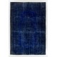 Navy Blue Over-Dyed Vintage Handmade Turkish Area Rug, Living Room Carpet. 6.5 x 9.5 Ft (197 x 287 cm)