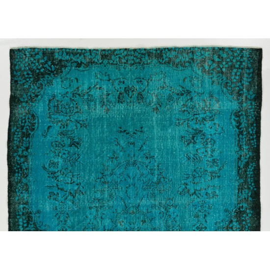 Teal Over-Dyed Vintage Handmade Turkish Rug, Ideal for Modern Interiors. 6.6 x 9.4 Ft (199 x 285 cm)