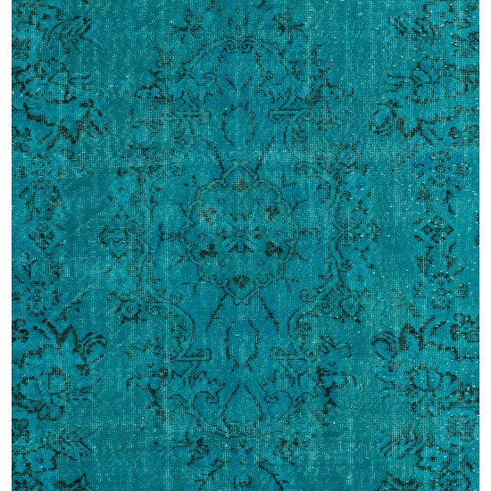 Teal Over-Dyed Vintage Handmade Turkish Rug, Ideal for Modern Interiors. 6.6 x 9.4 Ft (199 x 285 cm)