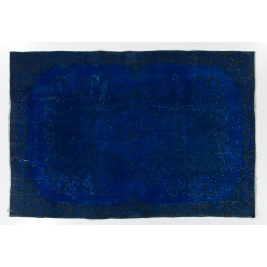 Dark Blue Over-Dyed Vintage Handmade Turkish Rug, Ideal for Modern Interiors. 6.6 x 9.6 Ft (200 x 290 cm)