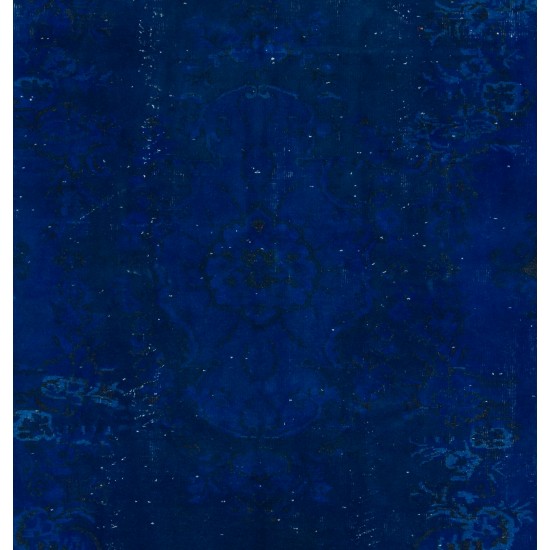 Dark Blue Over-Dyed Vintage Handmade Turkish Rug, Ideal for Modern Interiors. 6.6 x 9.6 Ft (200 x 290 cm)